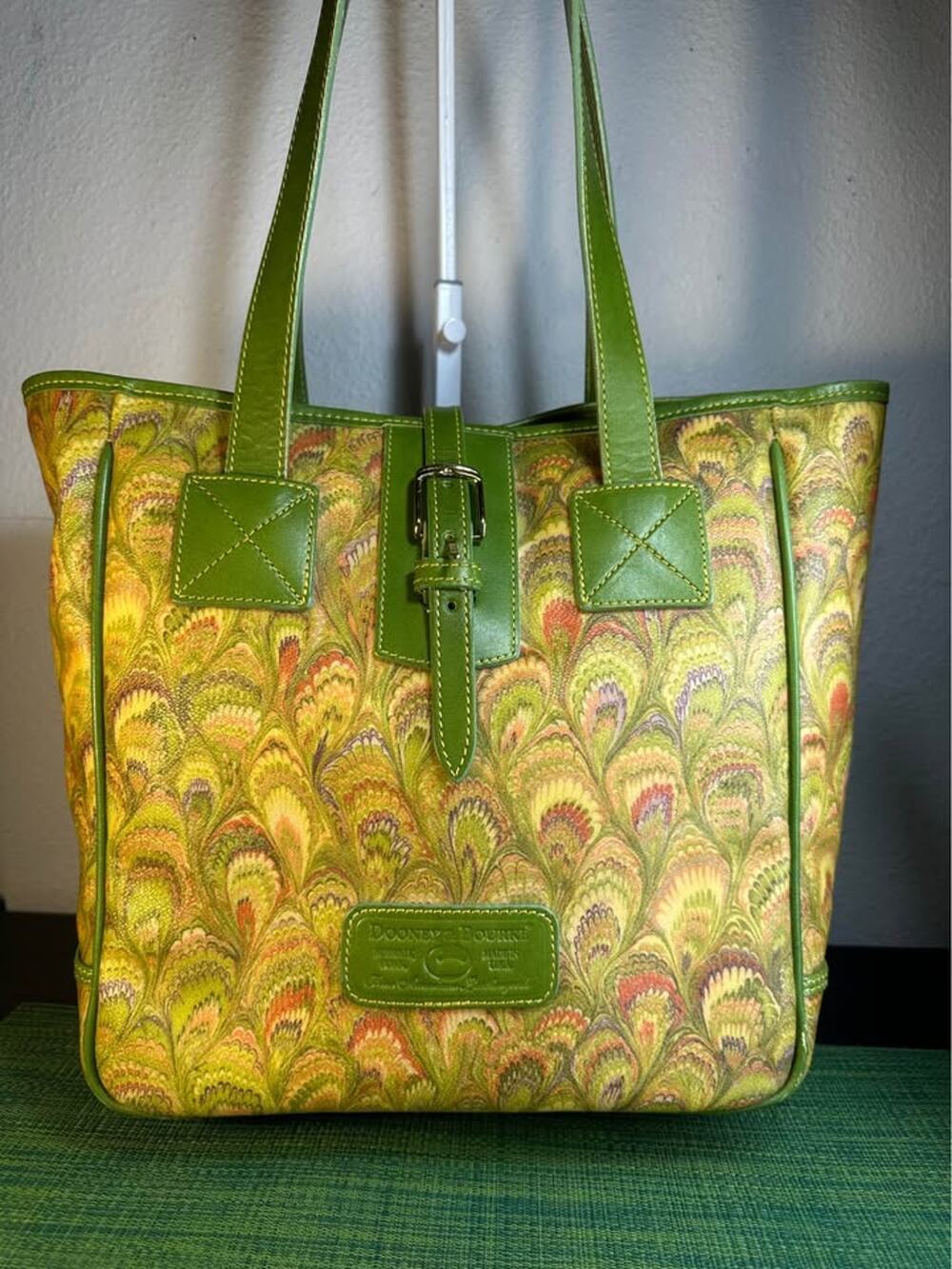 Dooney & Bourke Rare Peacock Feather Plumes Coated Canvas Large Tote